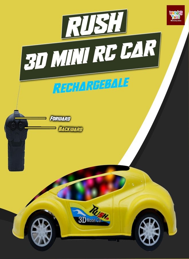 Wonder Rush 3D Mini RC Car for Kids | Rechargeable Remote Control Car with 3D Lights | High Speed Racing Car with USB Charging | Strong Grip Tyres | Toy for Boys & Girls (Yellow) - Image 2